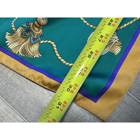 Vintage Emeraude Large Tassel Green Gold Purple Scarf Shawl - Picture 7 of 8